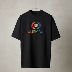Balenci4ga Rainbow Logo Black  BB T-Shirt  Cotton Tee New